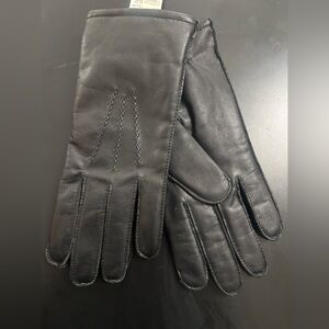 Women’s Genuine Leather Gloves Black Faux Fur Lined Size XL New
